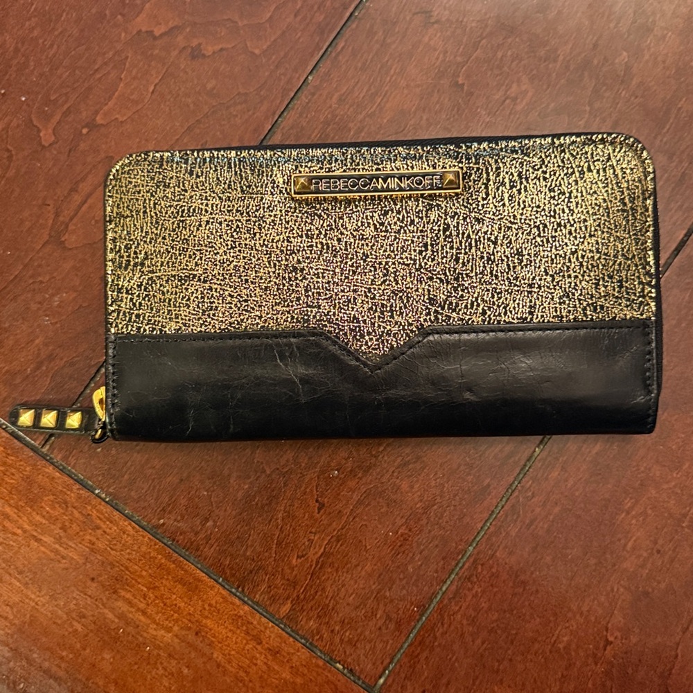 Rebecca Minkoff Metallic Gold and Black Continental Zip Wallet